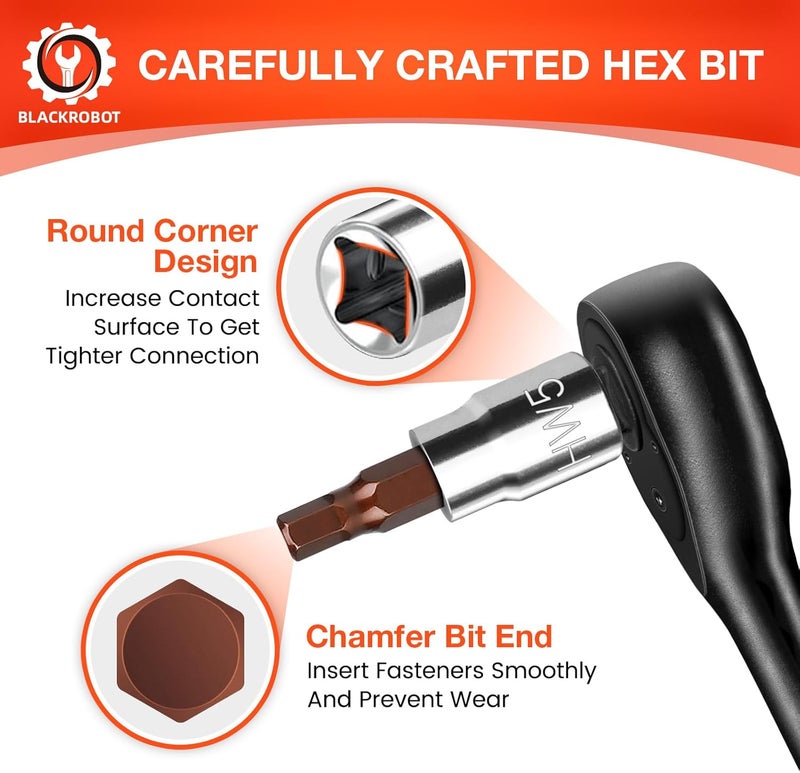 BLACKROBOT 5 mm Hex Bit Socket, 3/8 Inch Drive HW5 Allen Key Socket, Metric, Full Polished, S2 Steel Head Made For Repairing - Image 3